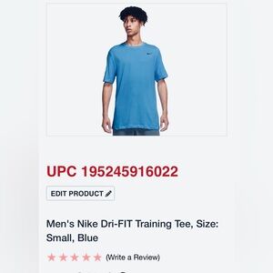 Men’s Small Nike Dri-Fit Activewear Blue Short Sleeve Performance Training Tee